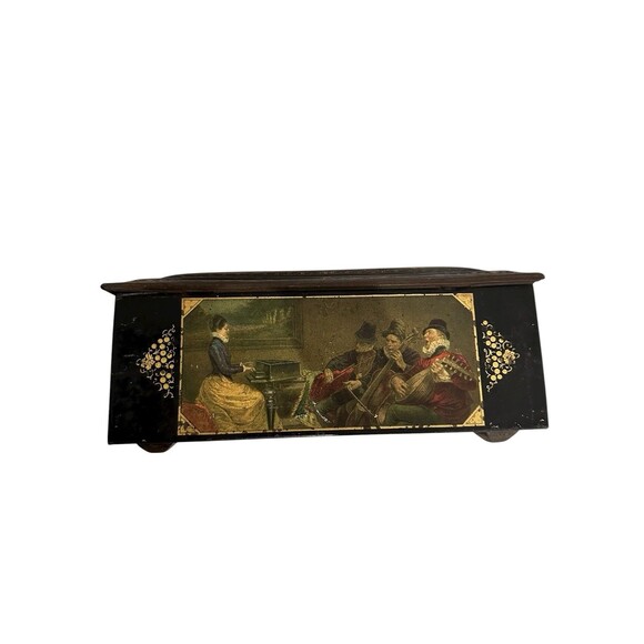 Vtg European Lithographed Tin Box With Lid Chest Old Master Paintings Storage - Picture 7 of 8